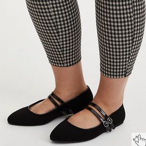 Size 7WW‎ Double Strap Mary Jane Flat - Faux Suede Black